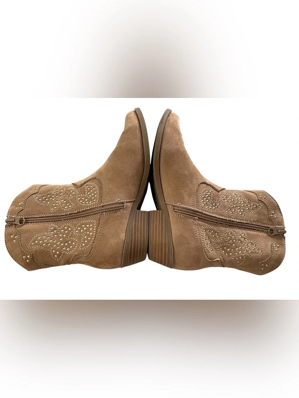 Art Class Elma Studded Cowboy Boots Kids Girls Tan Size 5 Faux Suede